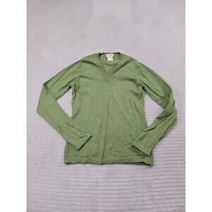 Linea Donna Sweater Womens Small 100% Merino Wool Light Weight Green Vneck